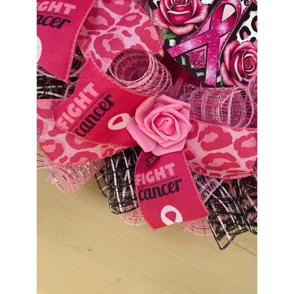 Handmade Breast Cancer Awareness Wreath - Faith Hope Cure - Pink Ribbon Decor - Picture 5 of 10